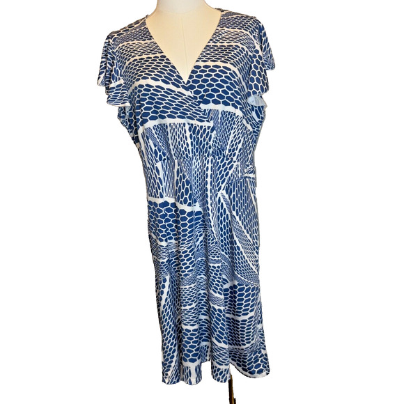 Sunny Leigh Blue-White Flutter Sleeve Dress/Size M/Vacation/Beach/Cruise - Picture 1 of 2